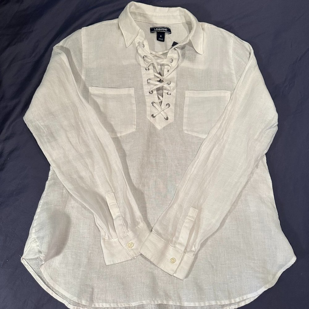 NWT Lands' End Lace Up Linen Shirt